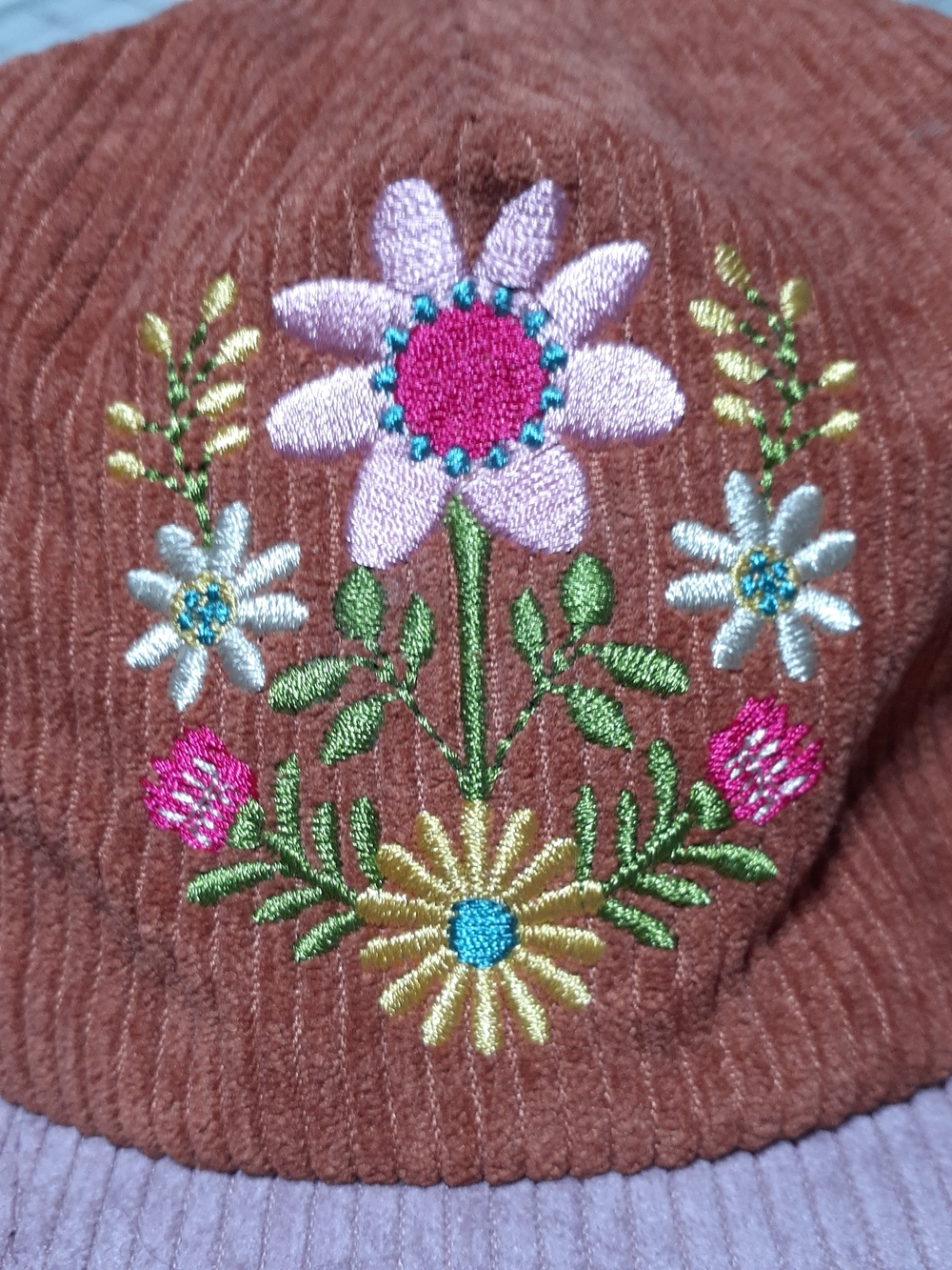 NATURAL LIFE Rust Orange Corduroy-Look Cap with Floral Lining - Picture 2 of 4